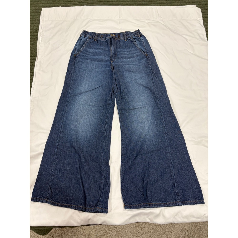 Pilcro‎ Adi Pull-On Mid-Rise Flare Jeans Wide Leg Baggy Medium Cave Wash Medium
